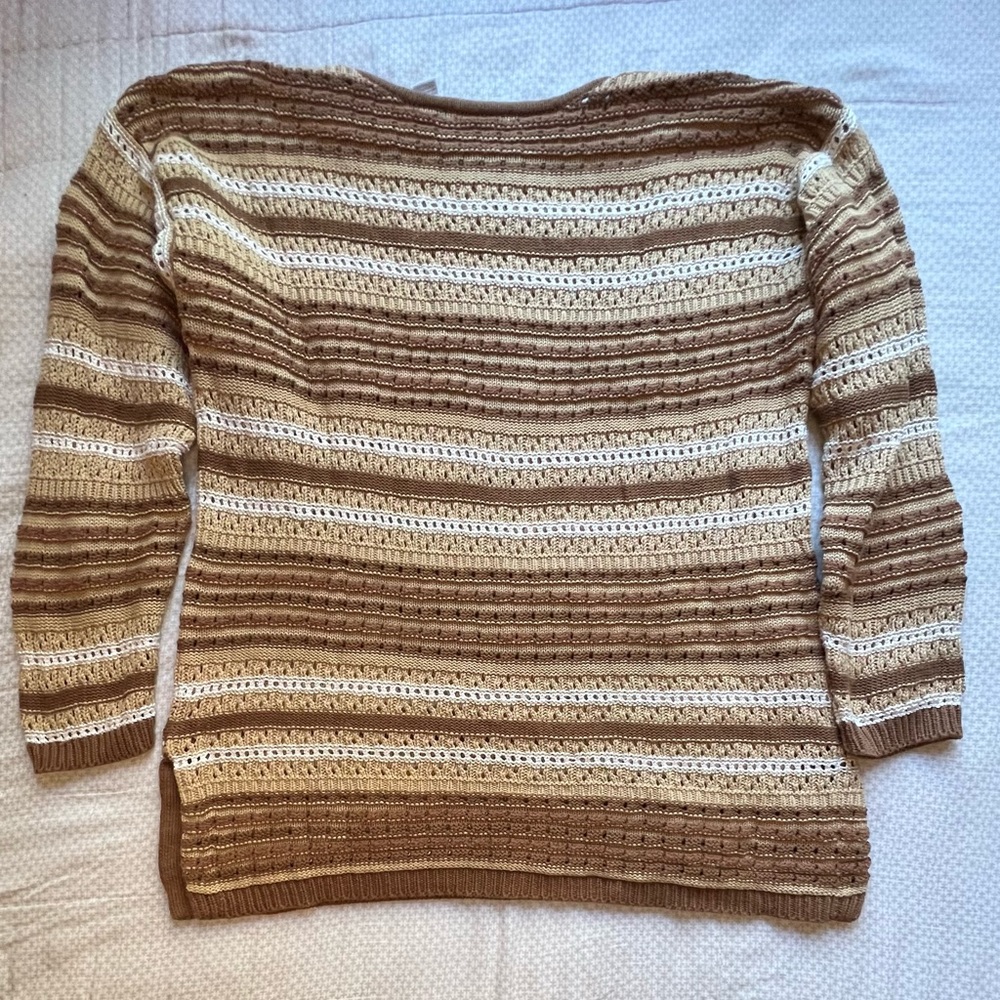 Vintage Woven Caramel Striped Cozy Retro Knit - Picture 4 of 8